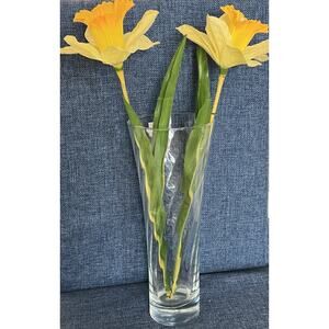 Large 9.5” Flared Inside Ribbed Clear Crystal Floral Vase Spiral